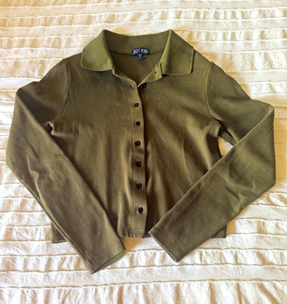 Current Mood Women’s Green Knit Collared Polo Button Front Long Sleeve M